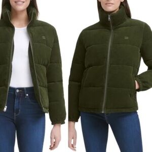 LEVI'S Corduroy Puffer Jacket Gorpcore Skateboard Relaxed Green Zip Up Size M